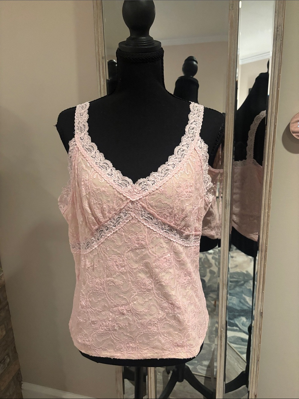 INC International Concepts Pink Lace Trim Tank Top